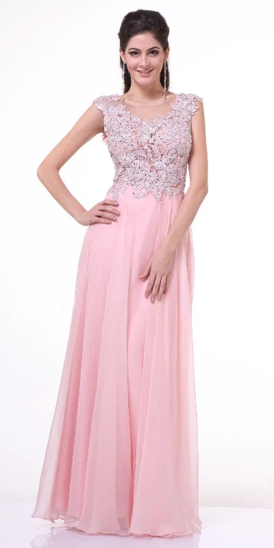 Cinderella Divine CJ1022 Illusion Sleeveless Evening Dress Lace Appliques