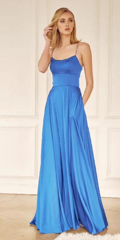 Juliet 278 Formal A-Line Satin Gown with Side Pockets