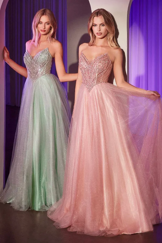 Ladivine CC415 Dress Strapless Beaded Tulle Ball Gown