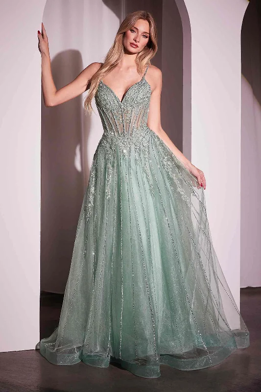 Ladivine CD786 Dress Crystal Embellished A-Line Tulle Gown