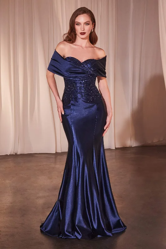 Ladivine CDS507 Dress Off The Shoulder Satin & Lace Gown