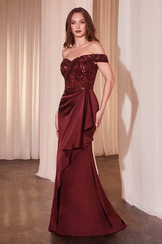 Ladivine CR877 Dress Off the Shoulder Sequin Bodice Formal Gown