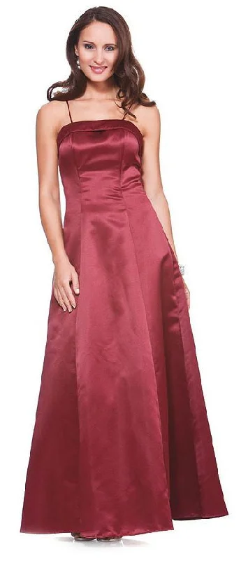 CLEARANCE - Bridesmaid Dress Poly Satin Spaghetti Strap A Line Gown (Size Small)