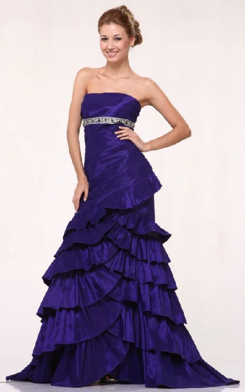 CLEARANCE - Cinderella Divine 1341 Pleated Body Beaded Layered Gown (Size M)