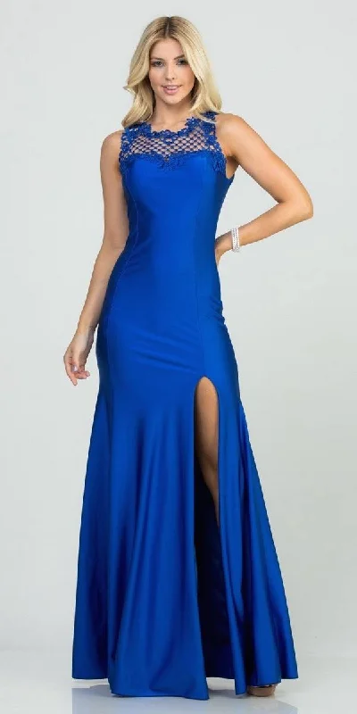 Long Fitted Prom Gown Cut-Out Back with Slit