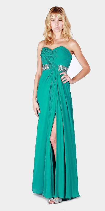 J&J Fashion 1274 Ruched Bodice Strapless Long Prom Gown