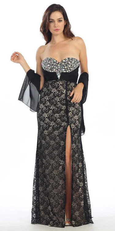 Eureka 2601 Studded Bodice Strapless Lace Long Gown