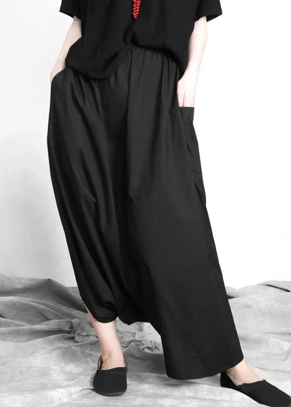 Plus Size Black asymmetrical design Elastic Waist Summer Linen Skirts