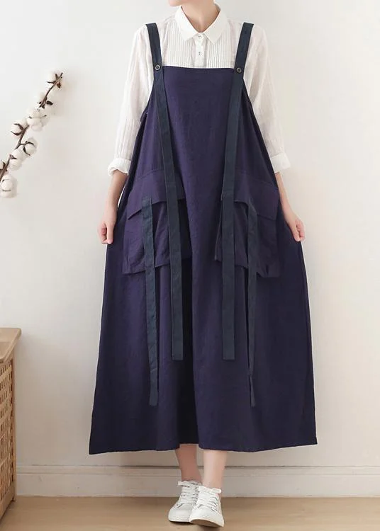 Spring Summer Cotton Skirt Blue Loose Large Sleeveless Dress