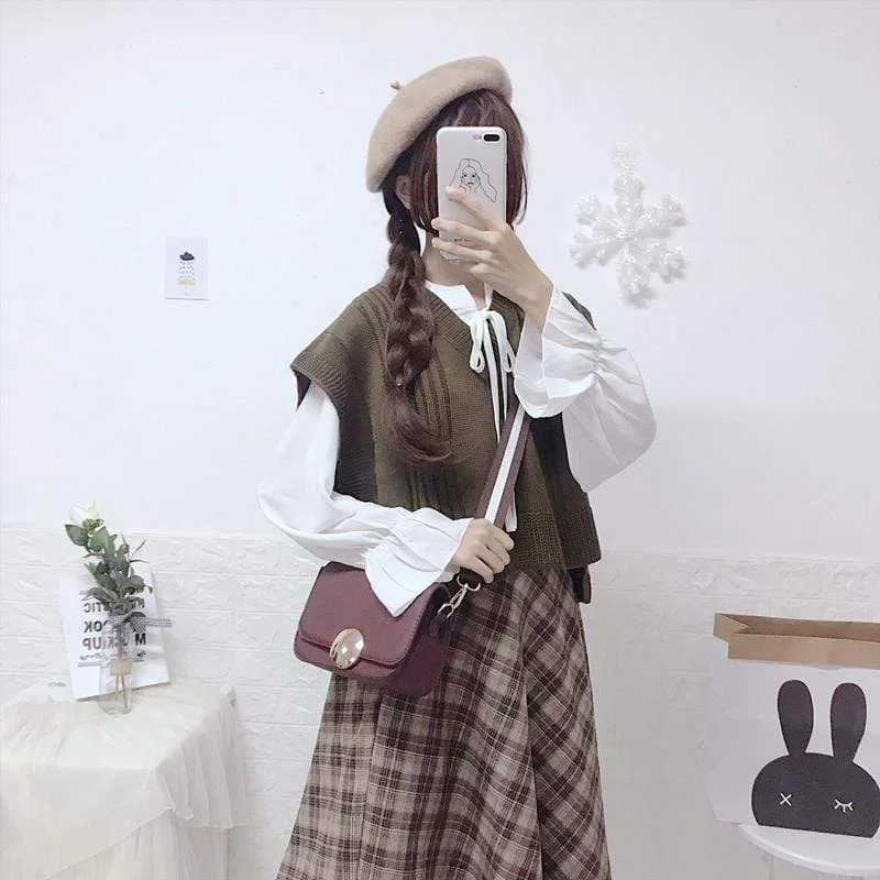 Vintage High-waist Plaid Skirt