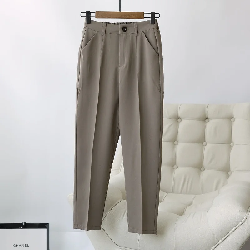 NiDELL Cigarette Pants Women's . Summer Thin New High Waist Cropped Pants Casual Harem Pants Temperament Commute Korean Style Skinny Pants