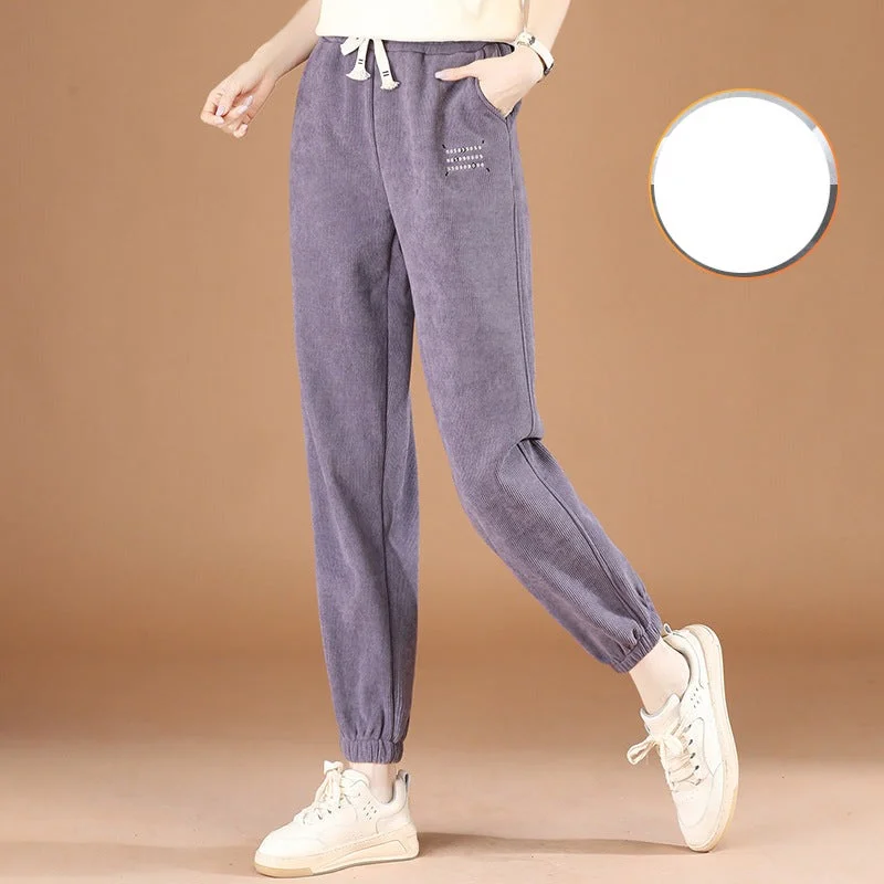 NiDELL Dopamine Chenille Fleece-Lined Track Pants Female . New Winter Clothes Elastic Waist Warm Sweatpants Thick Pt0949