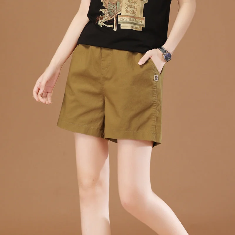 NiDELL Elastic Waist Casual Cargo Shorts Women's . Summer New Retro Hong Kong Style Wide Leg Harem Hot Pants Pt0805