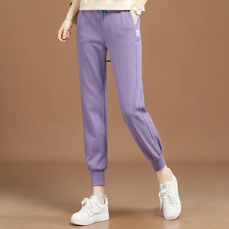 NiDELL Elastic Waist Casual Pants Female . New Korean Style Ankle Tied Purple Sports Harem Pants Female Spring and Autumn Version Pt9016