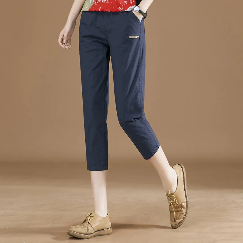 NiDELL Elastic Waist Casual Pants Women's Summer Wear . New Loose Straight Harem Cropped Pants Thin Pt2476