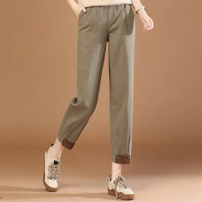 NiDELL Elastic Waist Contrast Color Overalls Casual Pants for Women . Spring New Retro Loose Slimming Harem Pants Pt0410