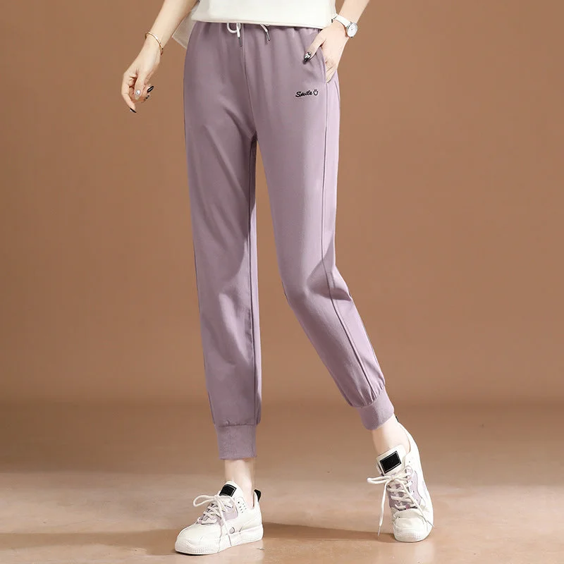 NiDELL Elastic Waist Embroidered Ankle Banded Pants Casual Pants for Women . Spring New Sports Pants Pants Pants Pt1013