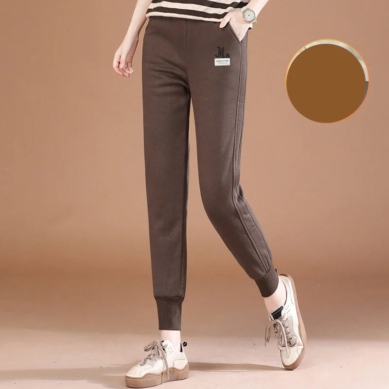 NiDELL Elastic Waist Harem Fleece-Lined Thickened Casual Pants . New Winter Clothes Versatile Sports Pants Women's Sweatpants Pt5981