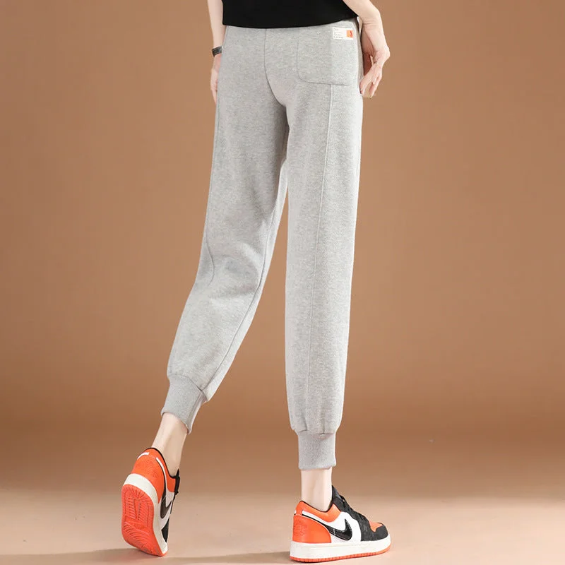 NiDELL Elastic Waist plus Velvet Thicken Ankle-Tied Women's Winter . New Casual Versatile Slimming Harem Sweatpants Pt0975