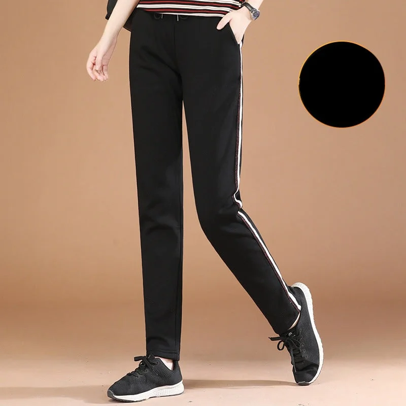 NiDELL Elastic Waist plus Velvet Thickened Casual Sports Pants Female . Winter New Slimming and Straight Harem Sweatpants Pt0705