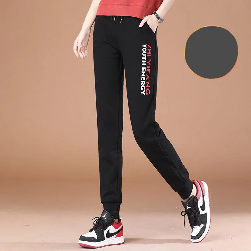 NiDELL Elastic Waist Printing plus Velvet Sports Jogger Pants . New Winter Clothes Korean Women's Casual Sweatpants Pt0896