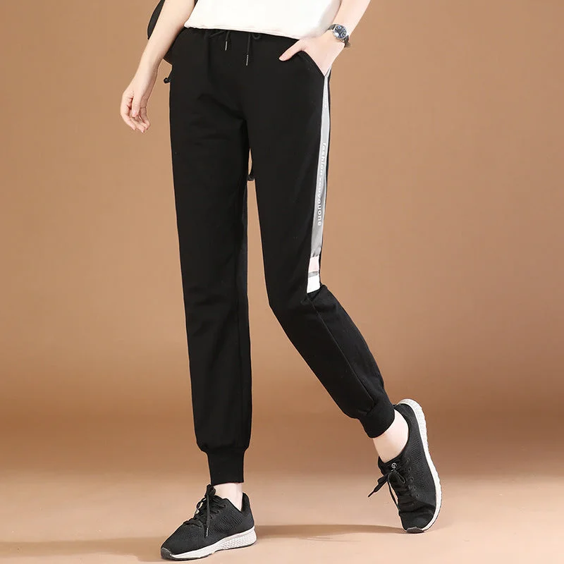 NiDELL Elastic Waist Stitching Casual Sports Pants Female . Spring New Versatile Ankle-Tied Harem Sweatpants Thin Pt0460