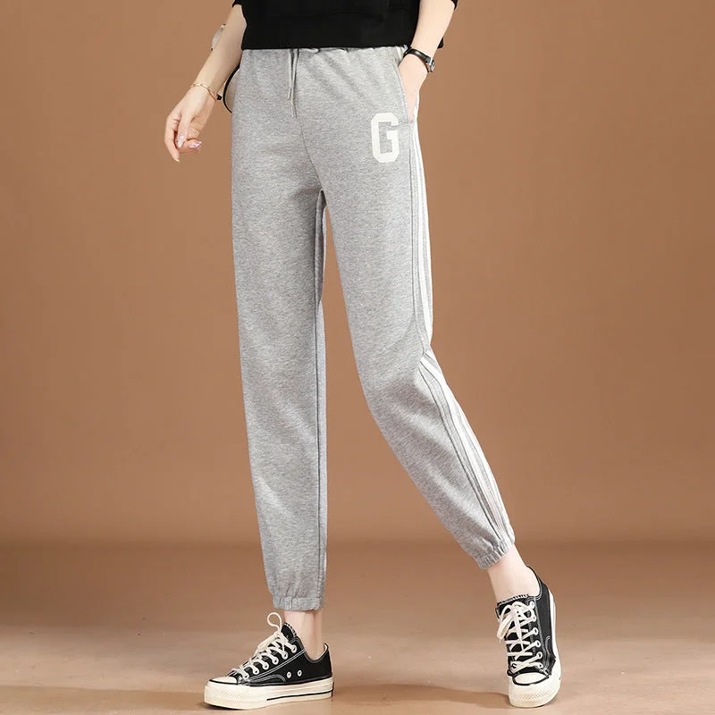 NiDELL Elastic Waist Striped Harem Sports Pants Women . Spring New Chic Casual Pants Black Sweatpants Women Pt1625