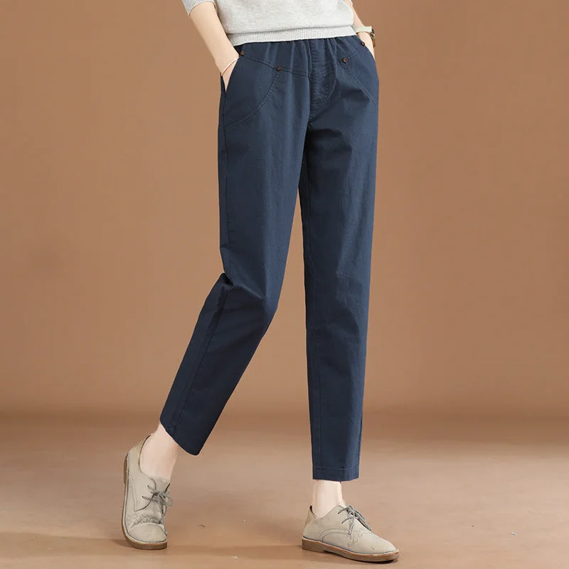 NiDELL Elastic Waist White Casual Pants for Women . Spring and Autumn New Simple Fashion Loose Cropped Harem Pants Pt6332