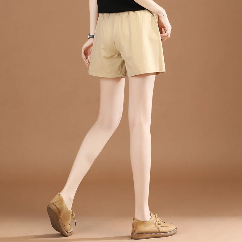 NiDELL Elastic Waist Workwear Wide Leg Casual Shorts Women All-Matching Straight Bell-Bottom Pants Thin Pt1144