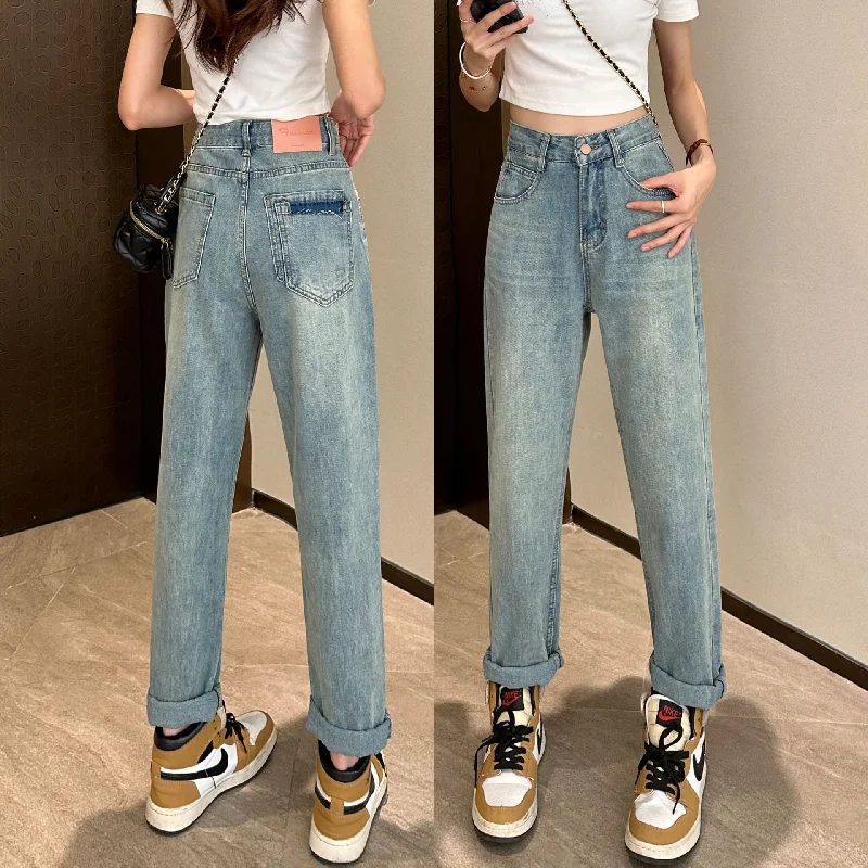 NiDELL High Waist Jeans Women's Loose Spring and Summer . New Spring Clothing Figure Flattering Small Harem Tappered Daddy Pants