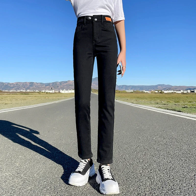 NiDELL One Piece Dropshipping High Waist Four-Color Jeans for Women . Autumn New Slim Fit Slimming and Fashionable Black Straight Pants