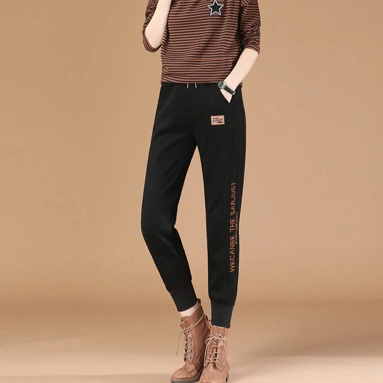 NiDELL Velvet Padded Casual Pants Women's . Winter Clothes New Elastic Waist Ankle-Tied Sports Casual Pants Pt7838