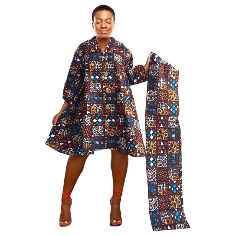 African Print Tunic Dress Coat