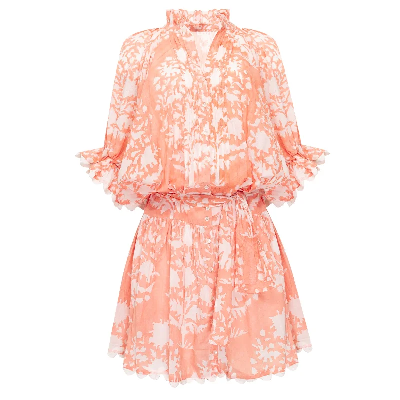 Blouson Dress In Palladio Block Print Jaipur Pink