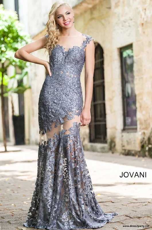 Jovani 21226 Floral Lace Cap Sleeve Prom Dress