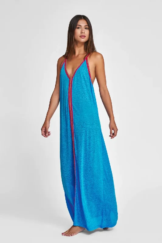 Neon Blue Beach Lounge Dress - Cheetah Sundress Blue