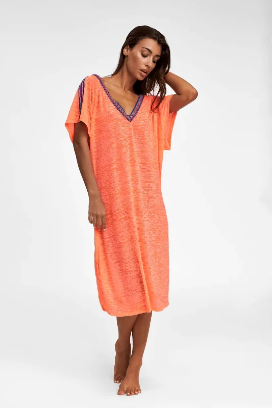 Loose Fitting Summer Dress - V Back Dress Neon Pink