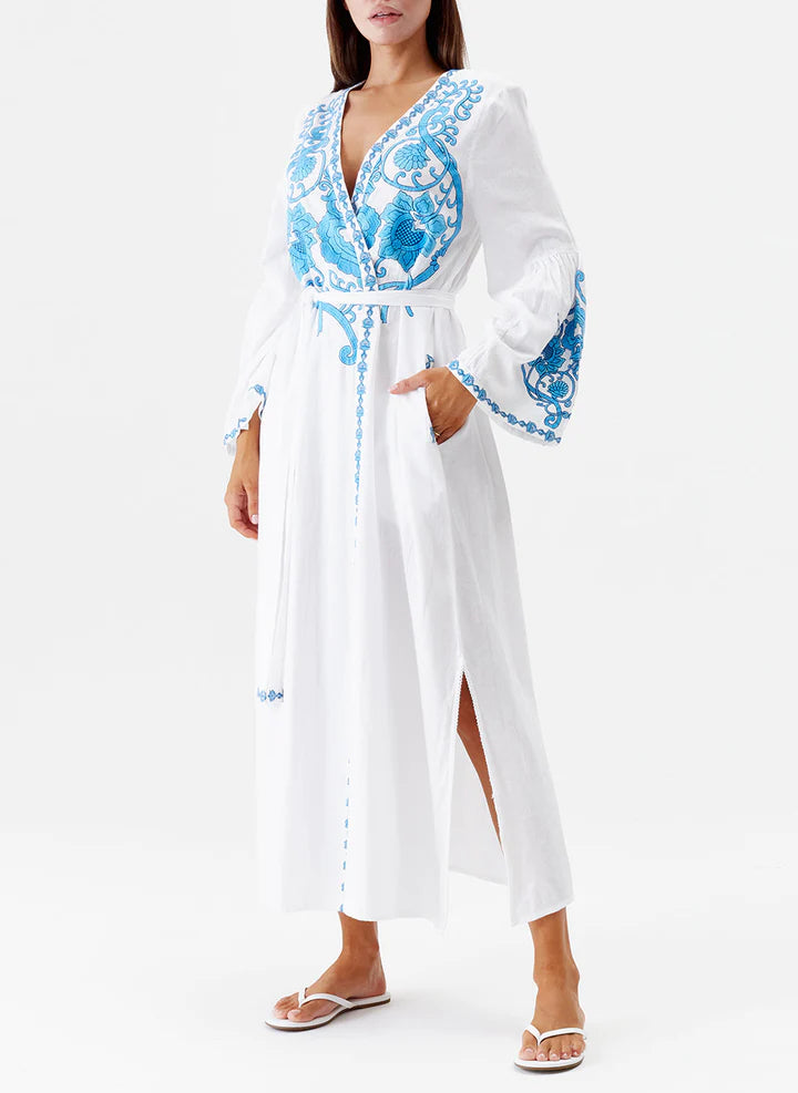 Romilly Kaftan White Blue