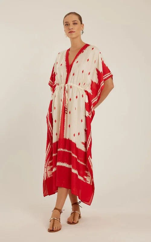 V Neckline Kaftan Red