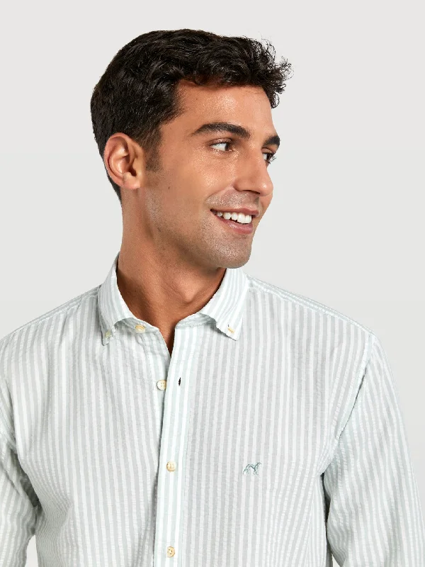 Slim fit 100% bci cotton striped seersucker shirt