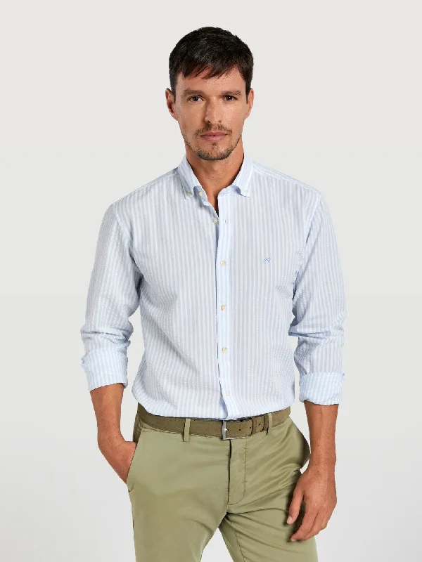 Slim fit 100% bci cotton striped seersucker shirt