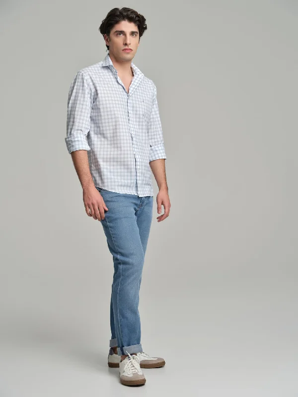 Slim fit casual melange vichy shirt