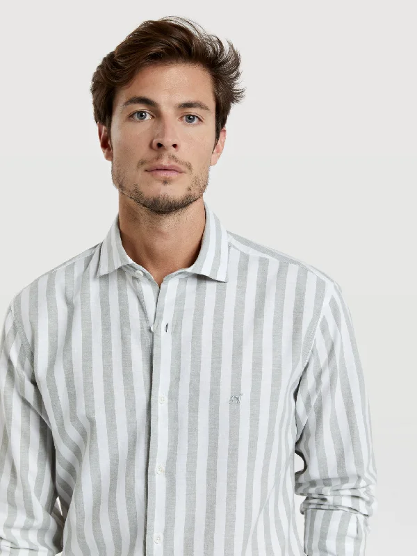 Slim fit special edition cotton-linen blend striped shirt