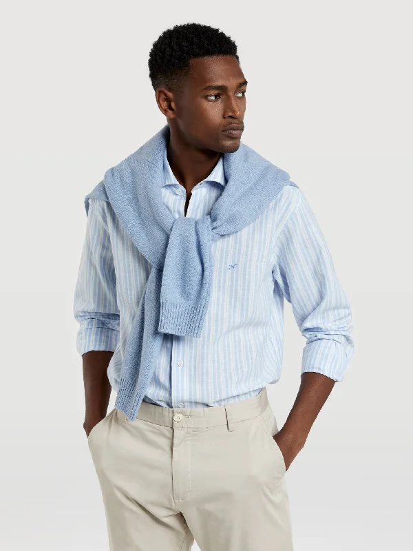 Slim fit special edition cotton-linen blend striped shirt