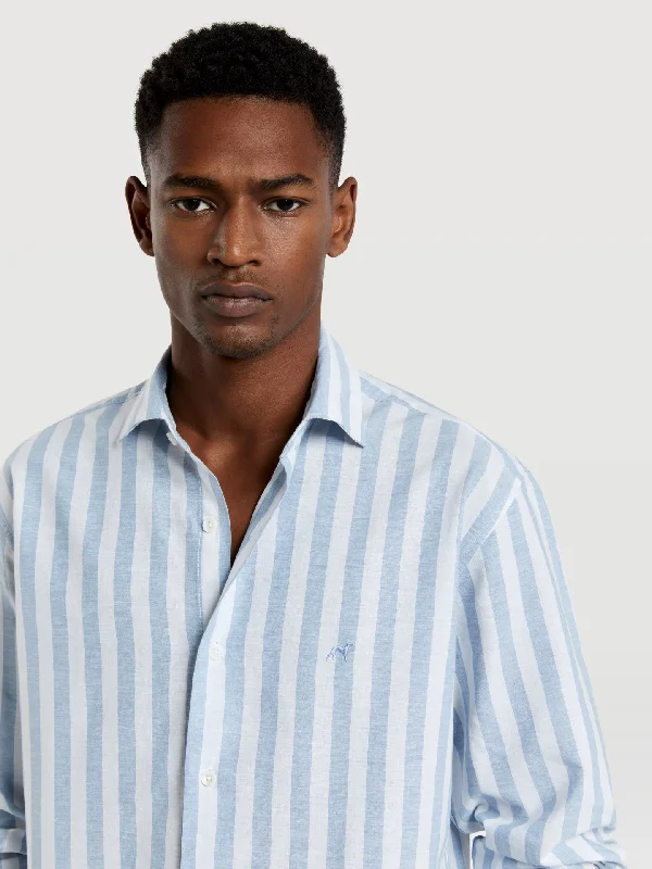 Slim fit special edition cotton-linen blend striped shirt