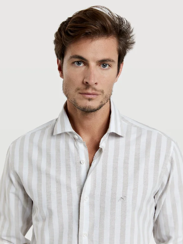 Slim fit special edition cotton-linen blend striped shirt