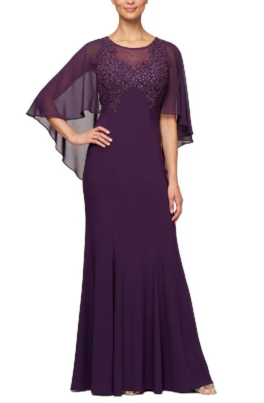 Alex Evenings - Sparkly Lace Appliqued Cape Long Dress 1351472SC