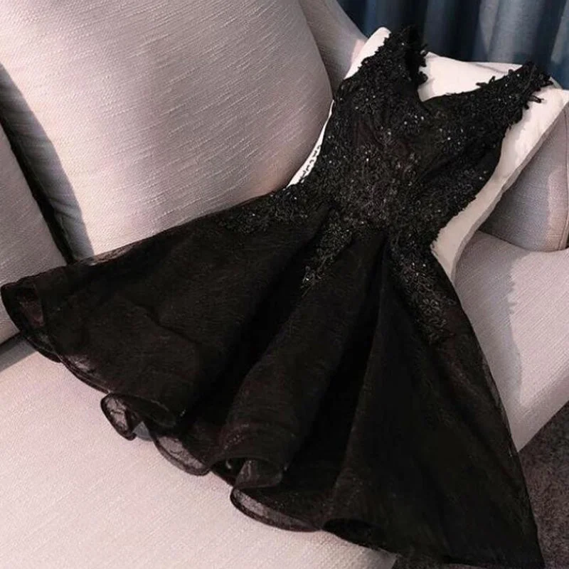 Classic Black Short Prom Dress Lace Homecoming Dresses 2020 Short Semi Formal Gowns SP4458