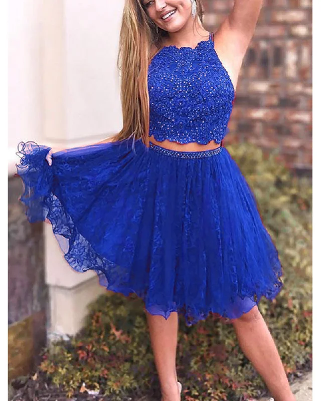 Crop Top Short Prom Dresses Junior Homecoming Gowns with Lace Beading SP5573