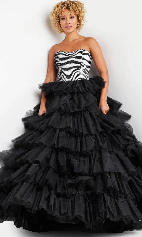 Jovani 38360 - Strapless Sequin Zebra Pattern Ballgown